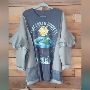 Upcycled  Graphic Ruffle Sleeve Top